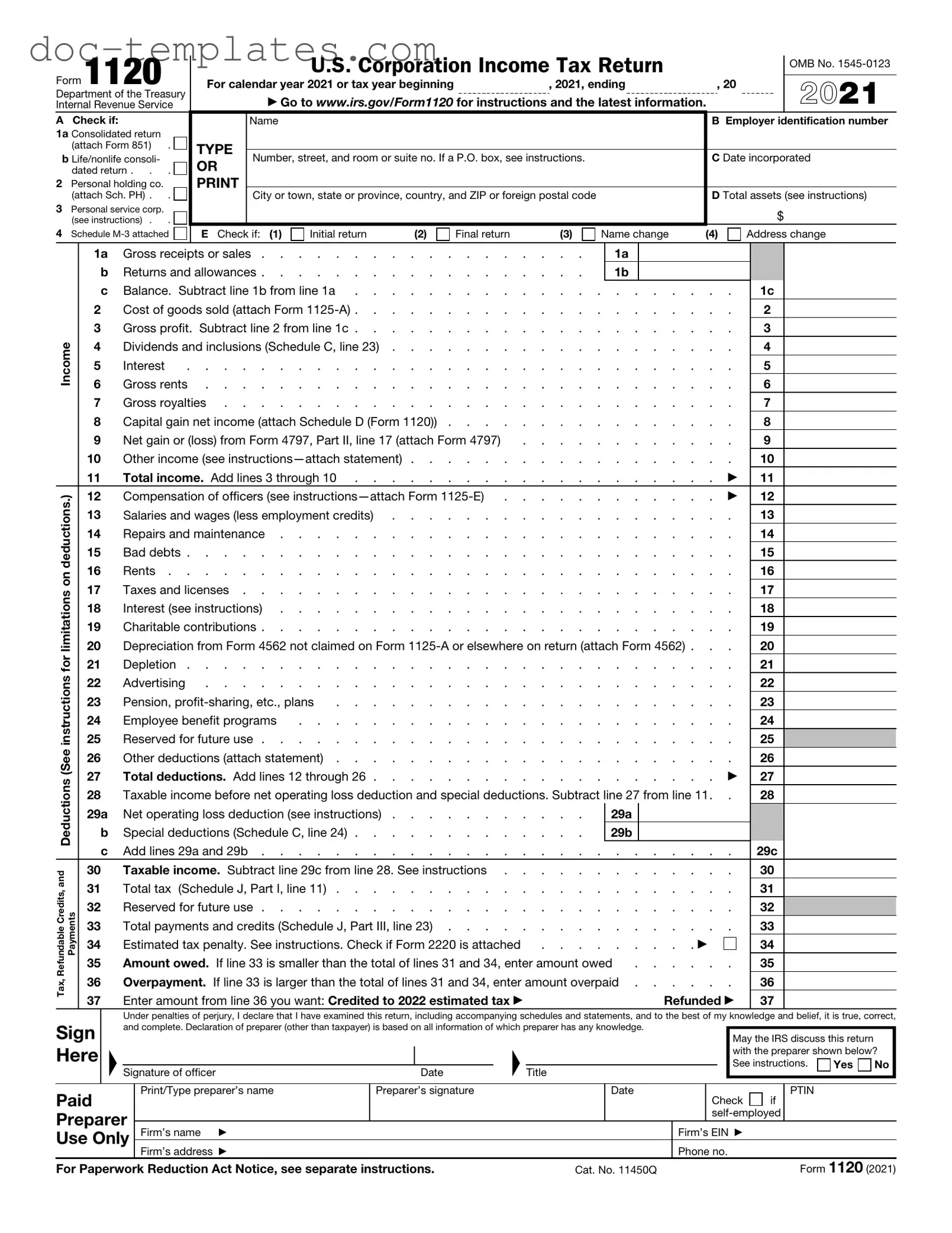 Download IRS 1120 Template