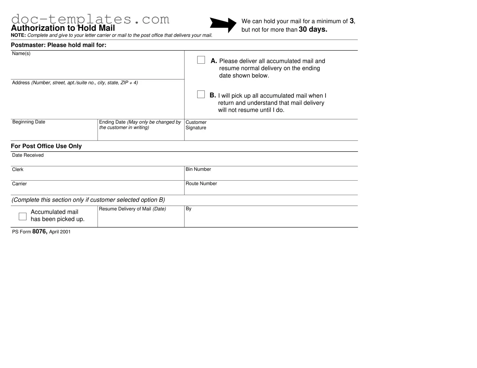 Download Usps Hold Mail Request Template