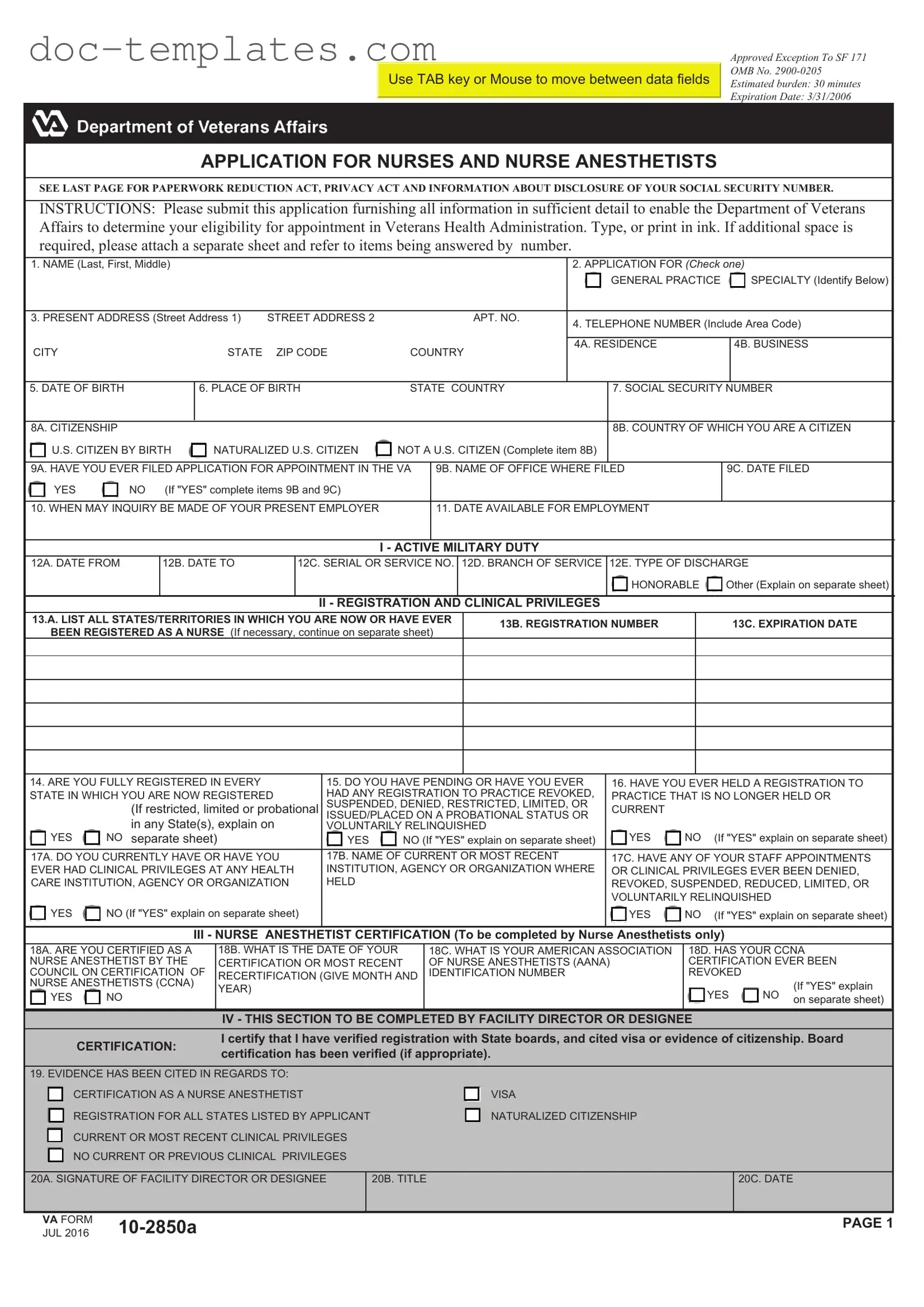 Download VA 10-2850a Template
