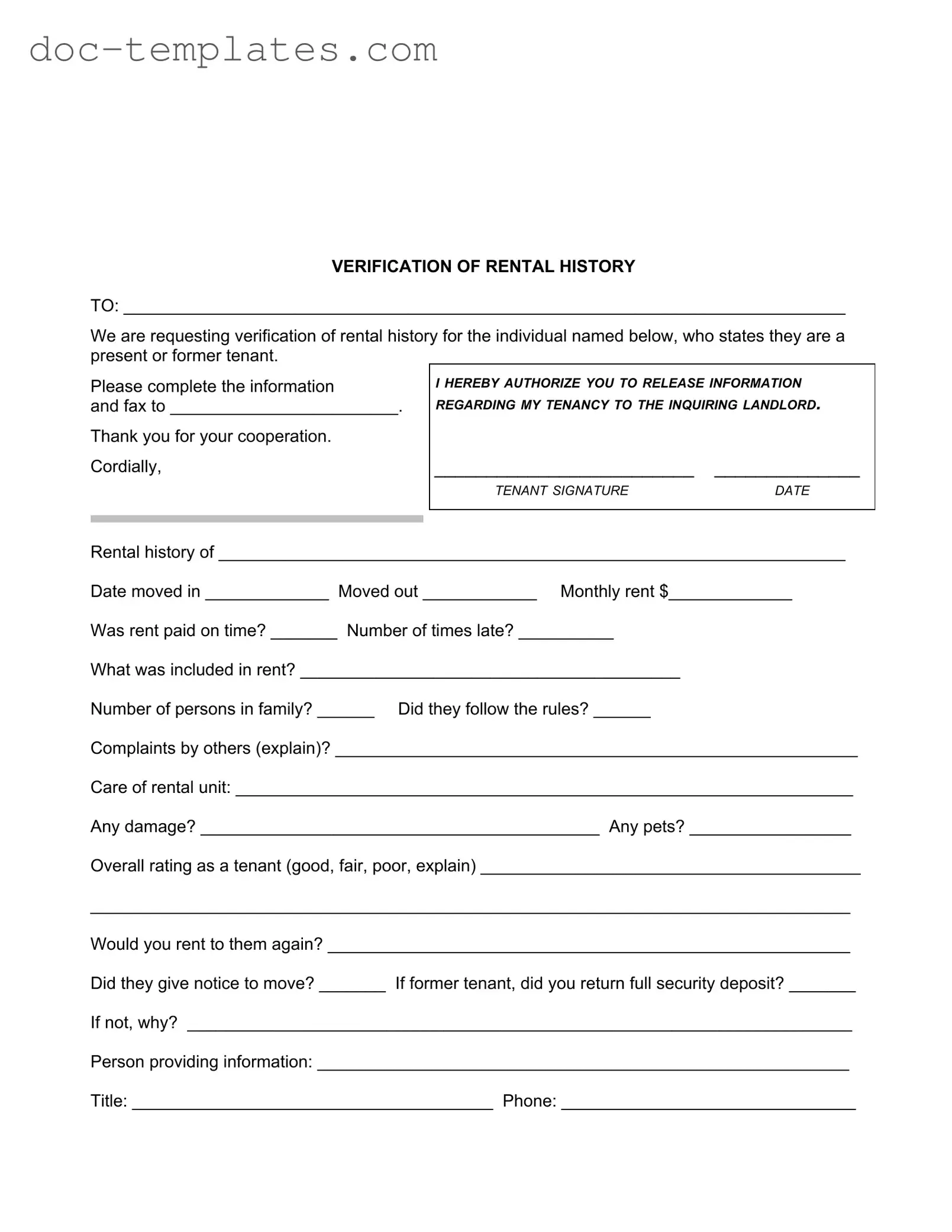 Download Verification Rental Template