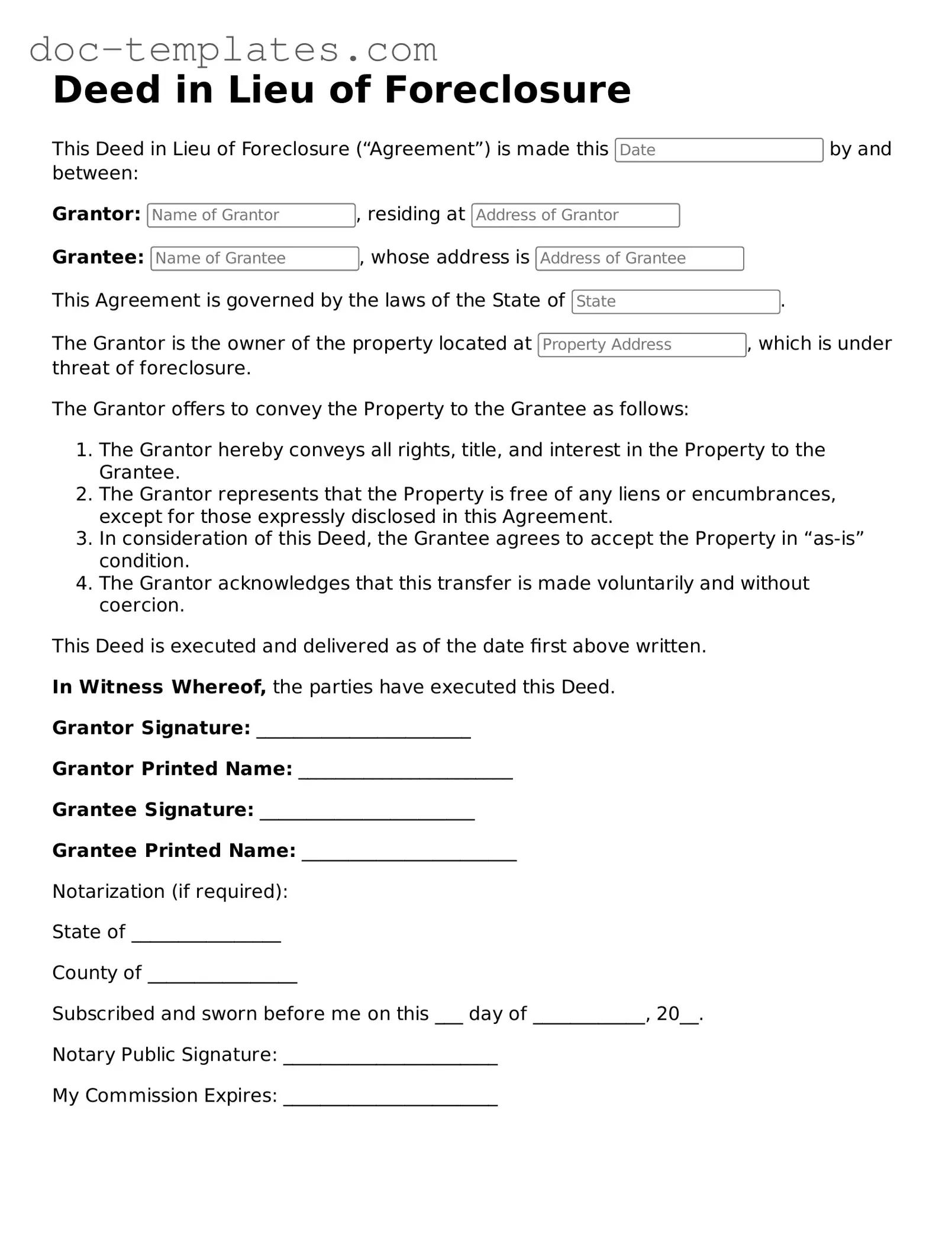 Official Deed in Lieu of Foreclosure Document
