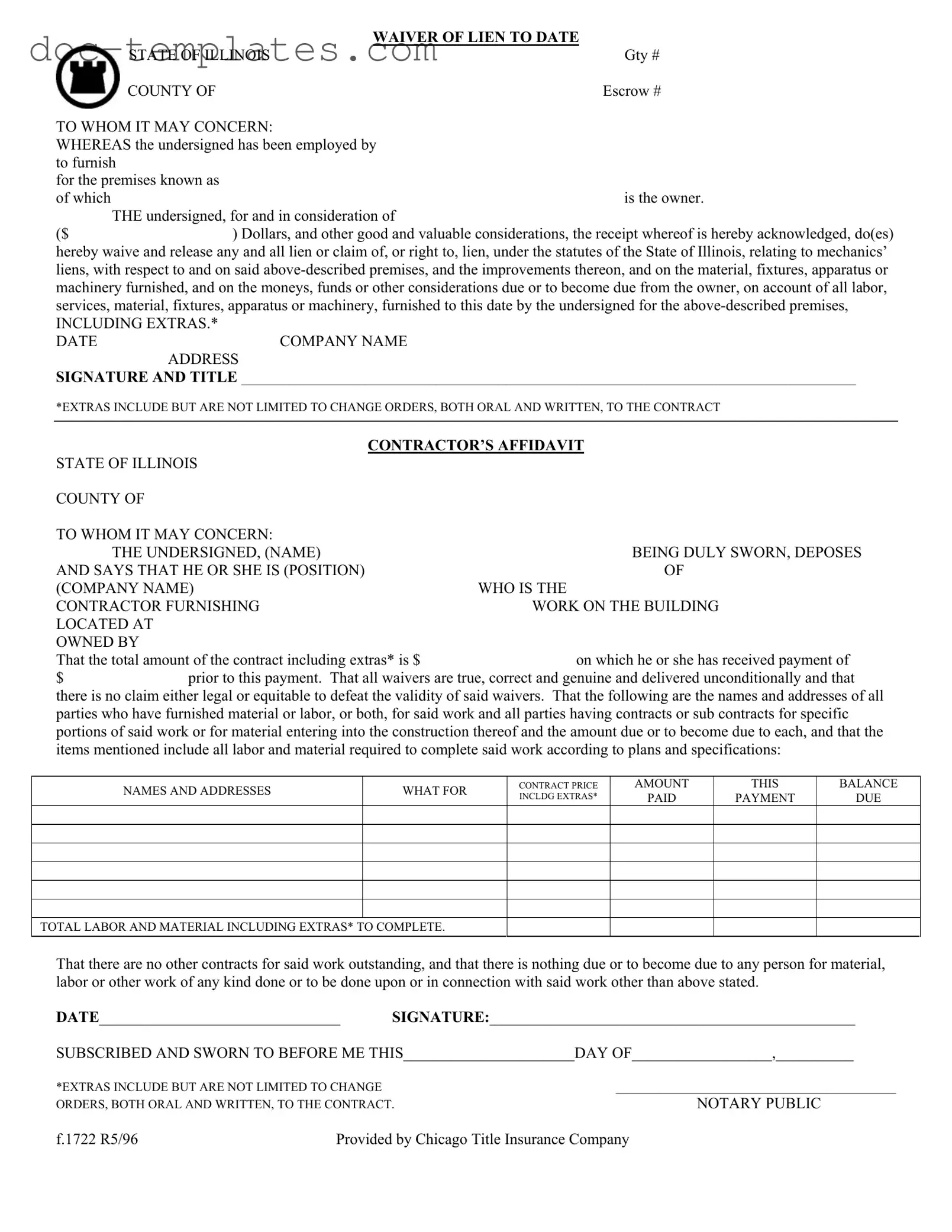 Download Chicago Title Waiver Format Template