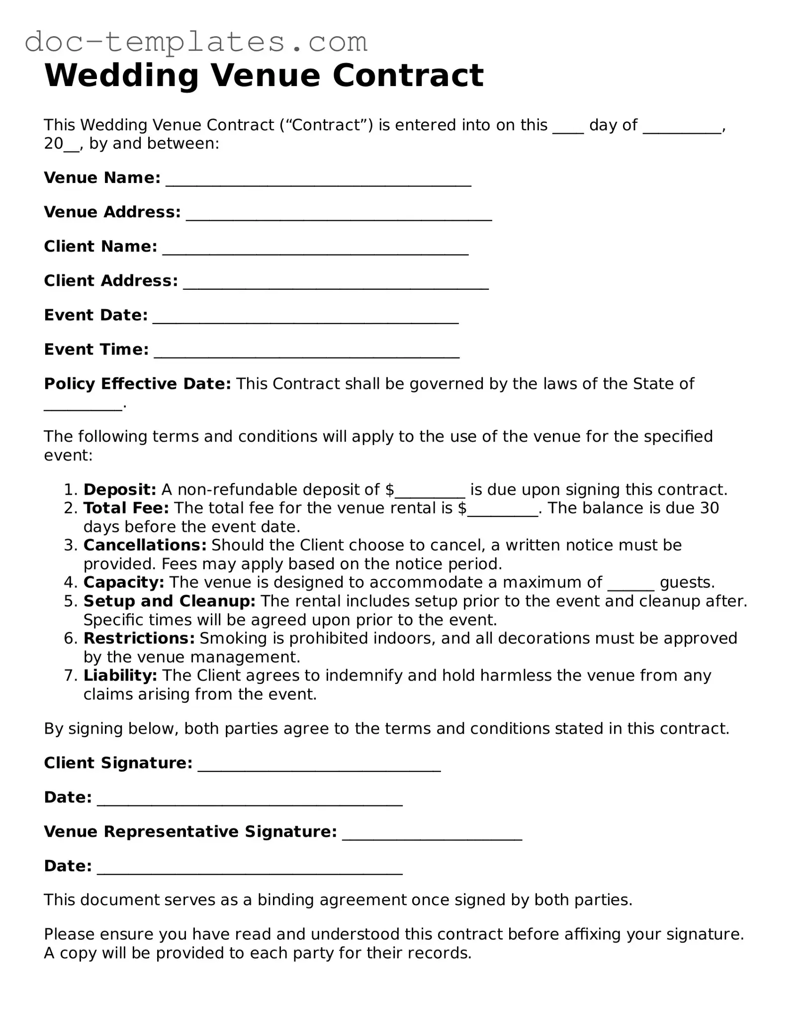 Official Wedding Venue Contract Document