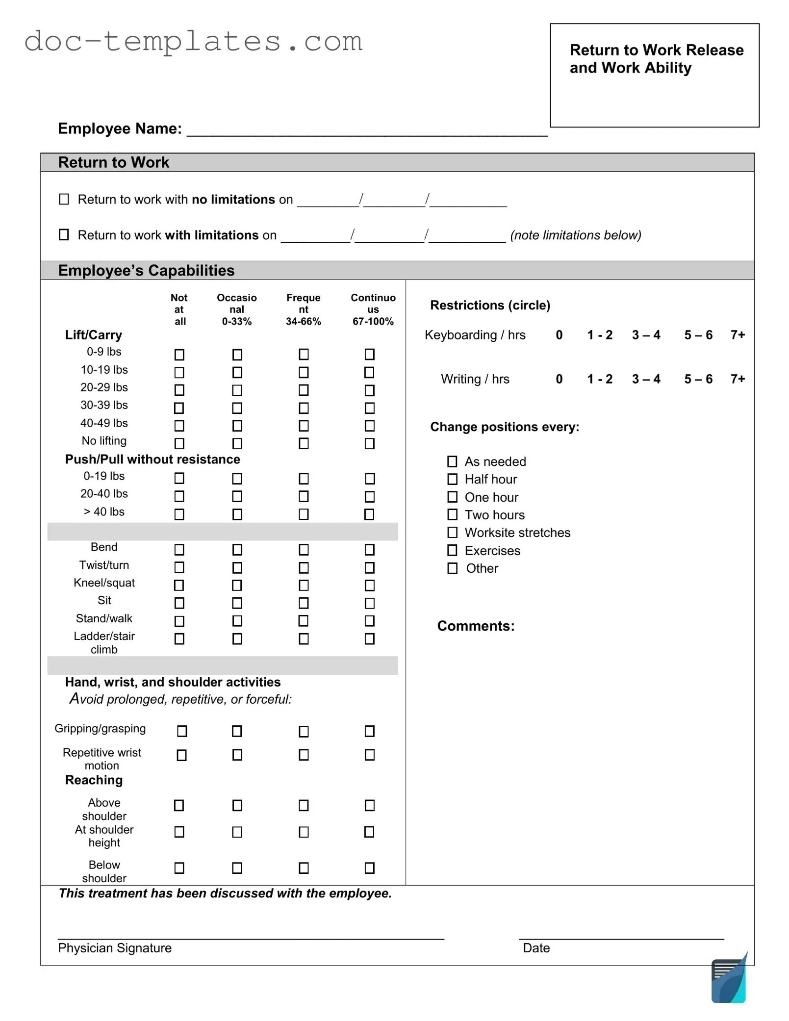 Download Work Release Template