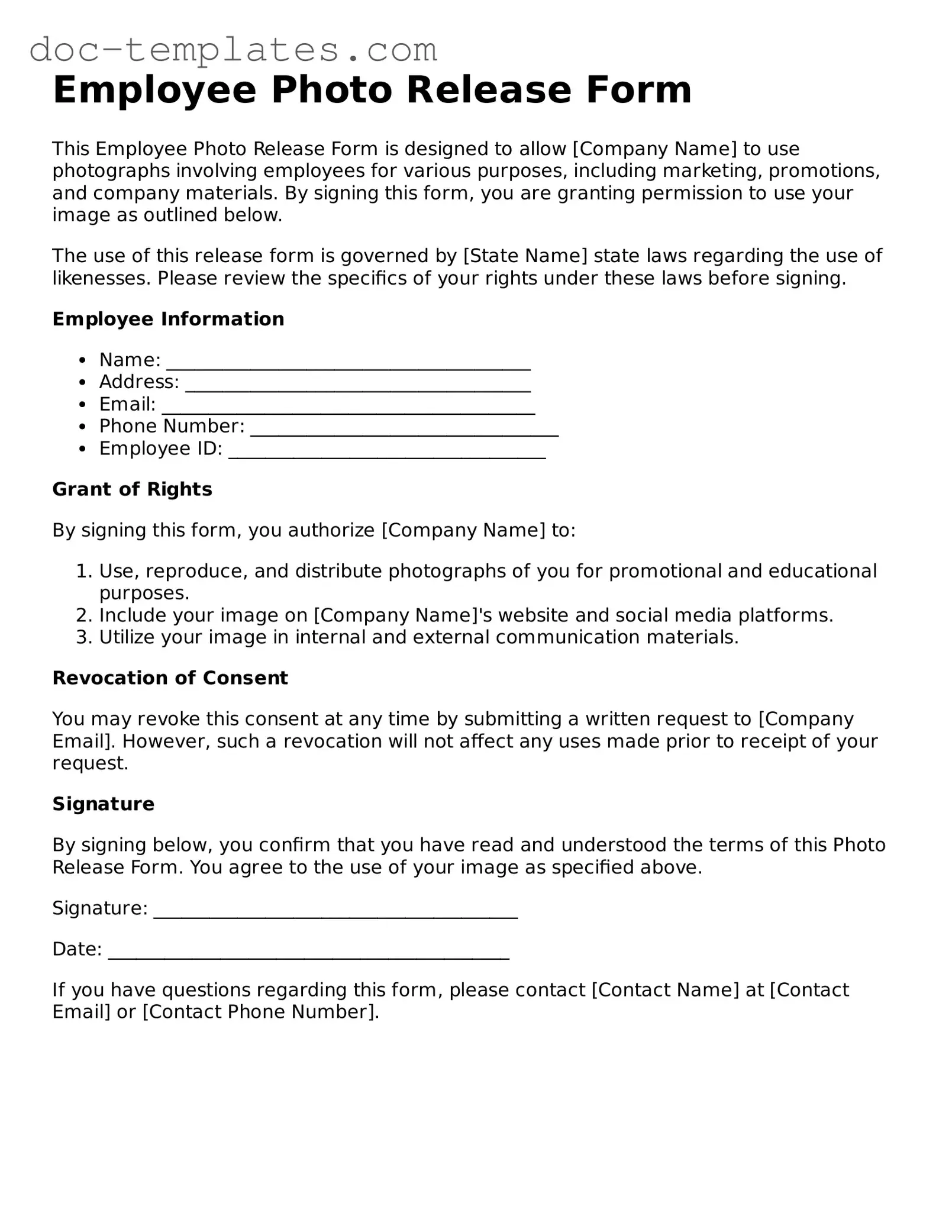 Official Employee Photo Release Document