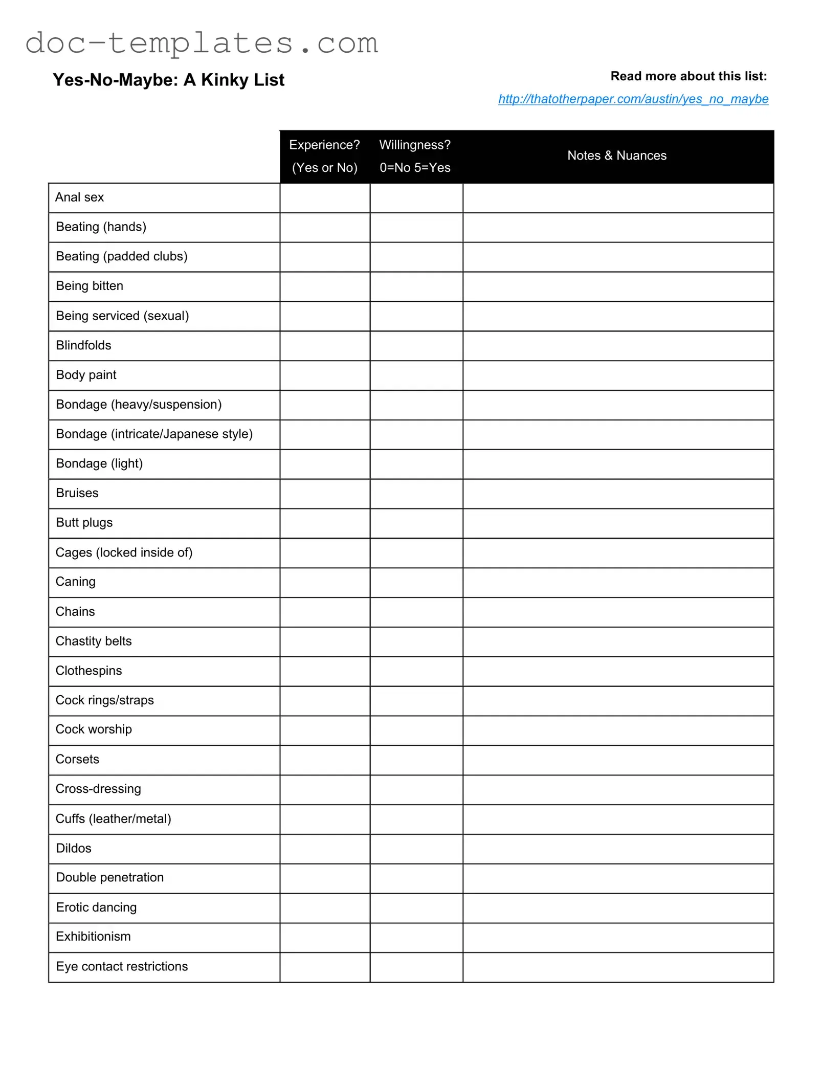 Download Yes No Maybe List Template