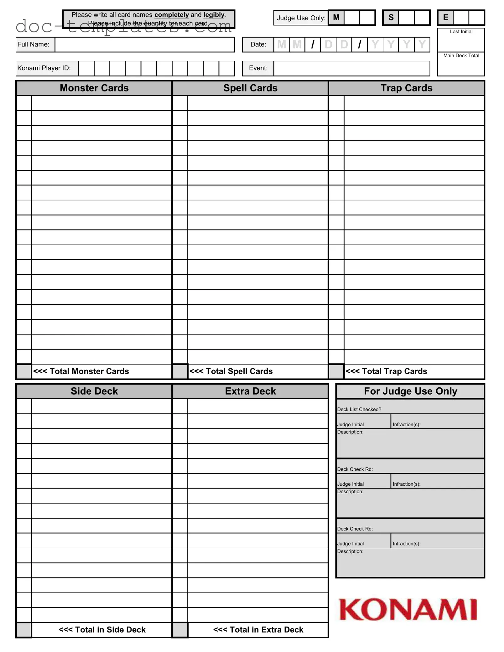 Download Konami Decklist Template